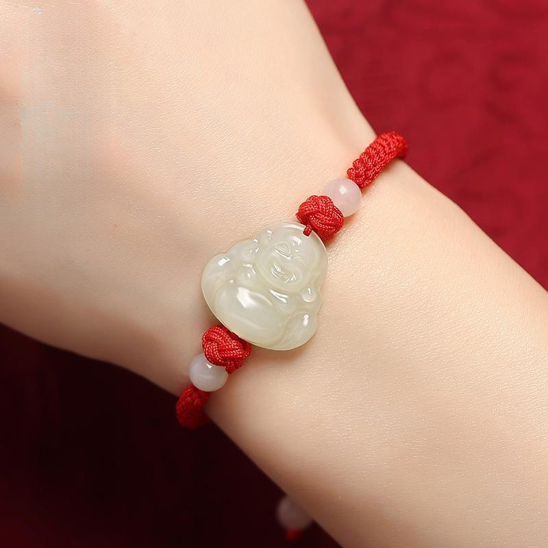 Hetian Jade Buddha Bracelet Red Rope Smiling Buddha Year Bracelet​