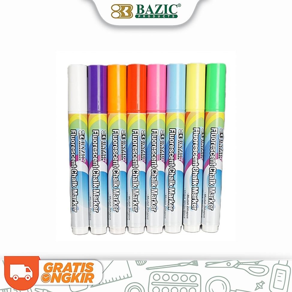 

New Bazic Fluorescent Chalk Marker - Spidol Kaca / Plastik / White & Blackboard Paling Laris