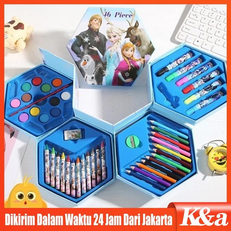 

Crayon Set Isi 46 Pensil Warna Spidol Cat Air Alat Lukis Mewarnai Kartun Anak