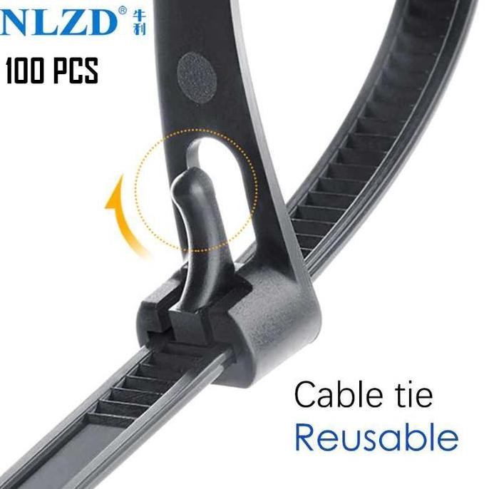 

SALE Kabel Ties Tali Rivet Cable Organizer Reusable 8x300 mm 100 PCS Black