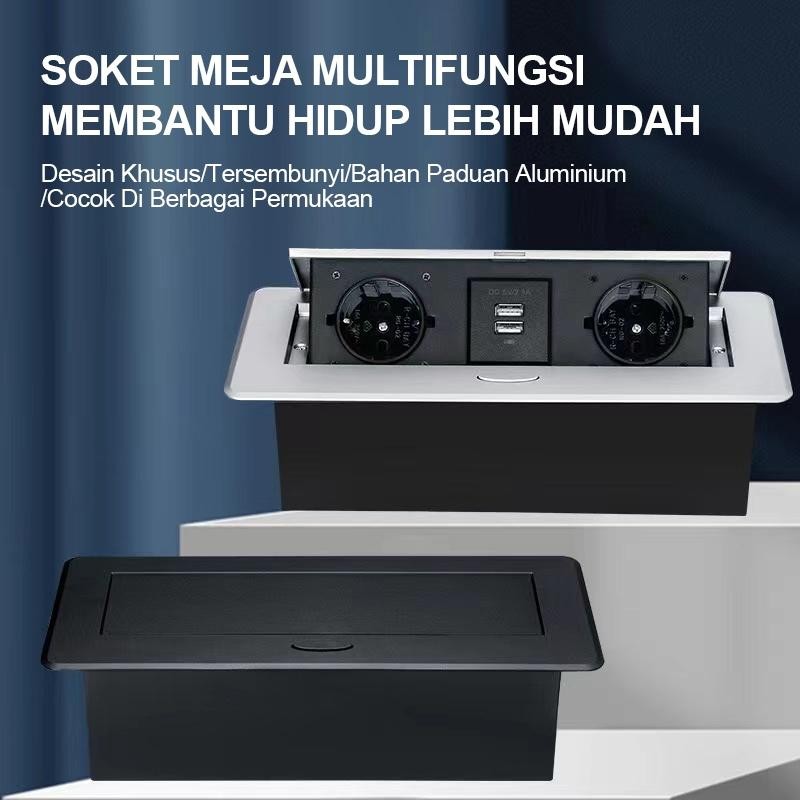 CodStop Kontak Meja Pop-Up 3 Lubang Tanam Desktop Soket Tertanam Floor/Desk Outlet