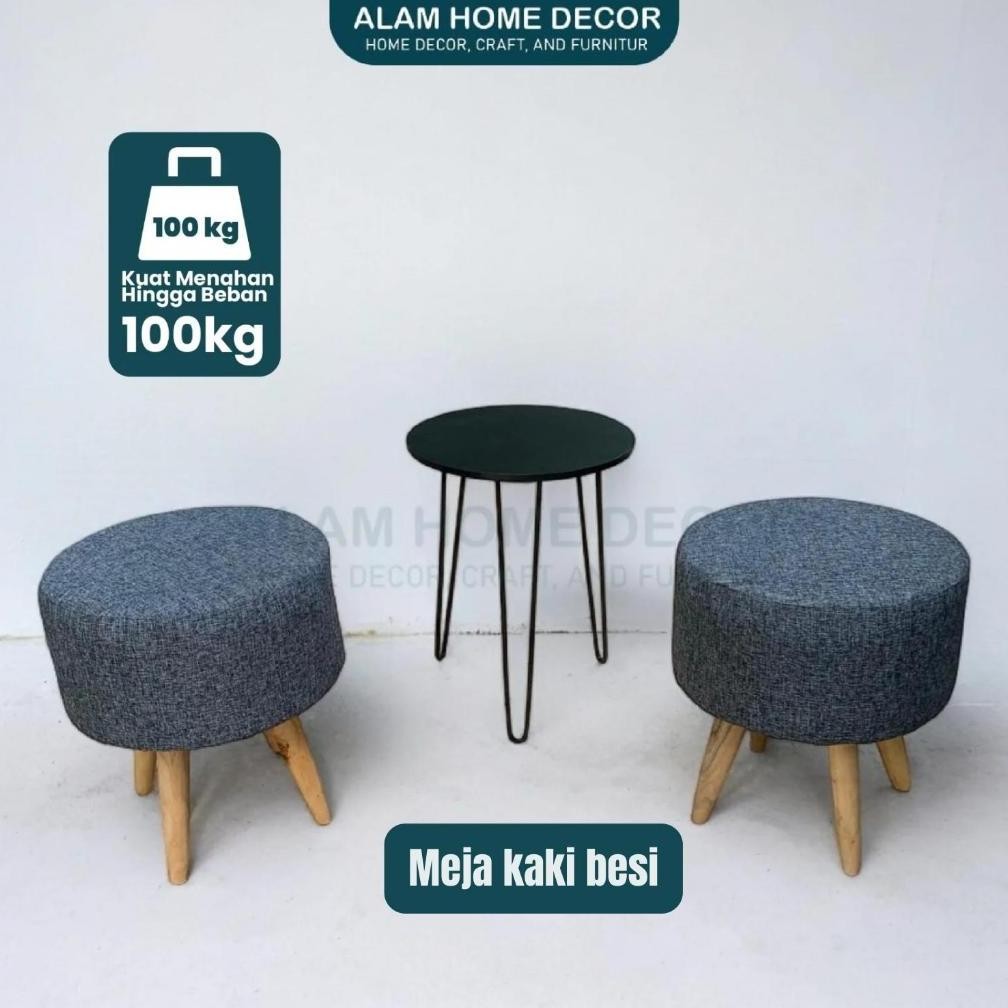 NEW Kursi Stool Sofa Bulat Set 2 Kursi Dan 1 Meja Estetik Minimalis Ruang Tamu Lebih Hemat Murah