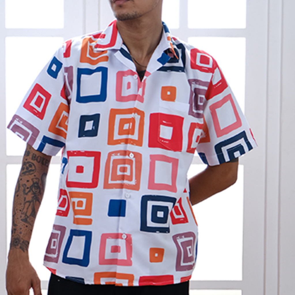 GOKS Baju Kemeja Kekinian Hem Motif Pria Wanita Trend Distro Jumbo Motif Terbaru ABSTRAK KOTAK 02