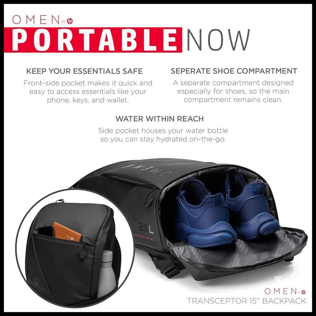HP OMEN TRANSCEPTOR 15 7MT84AA TAS RANSEL BACKPACK GAMING 15.6 INCH TAHAN AIR LAPTOP SECURITY