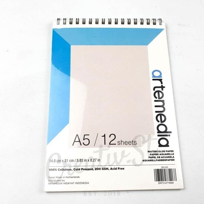 

Spot Barang !!! Artemedia Buku Gambar Cat Air Watercolor Book A5 A4 Jilid Ring Atas Wirebound Sketchbook 200 Gsm 12 Sheets