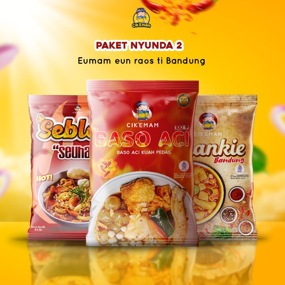 

TERLARIS Cik'Emam Paket Nyunda (Baso Aci, Seblak, Cingrea, Cuankie Bandung) - Jajanan Halal Khas Bandung Siap kirim