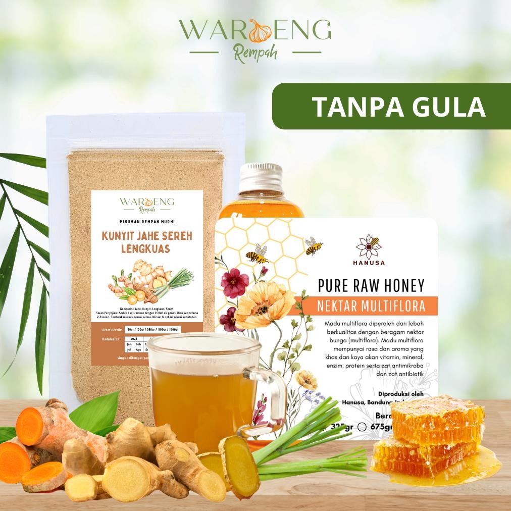 

Paket Wedang Madu / Kunyit Jahe Sereh Lengkuas Habbatussauda Daun Kelor Moringa Stevia / Waroeng Rempah Murah - Rempah MSH