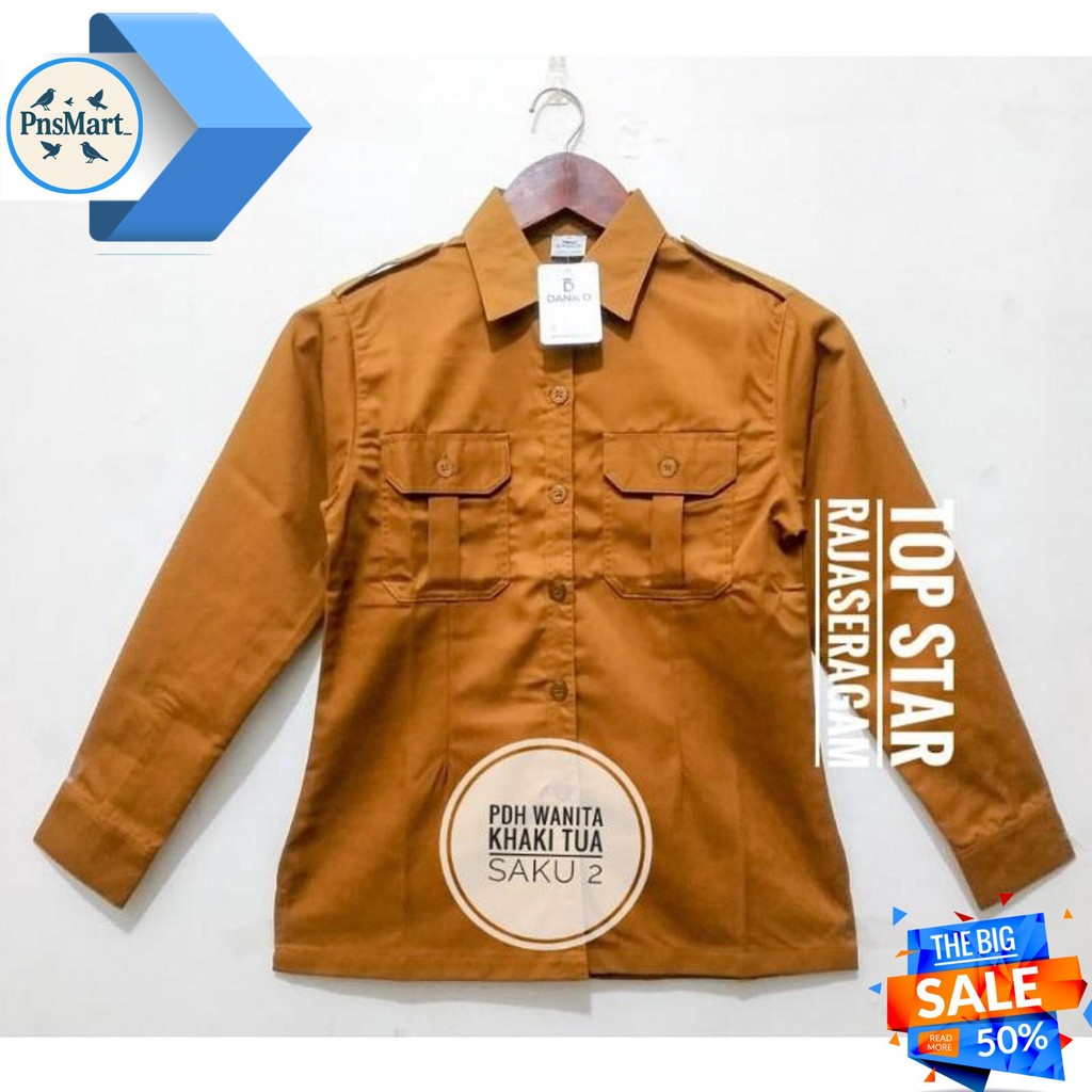 BAJU SERAGAM KEMEJA PDH WANITA SAKU 2 DRILL PANJANG NET TV SLIMFIT PDL DINAS BLUS