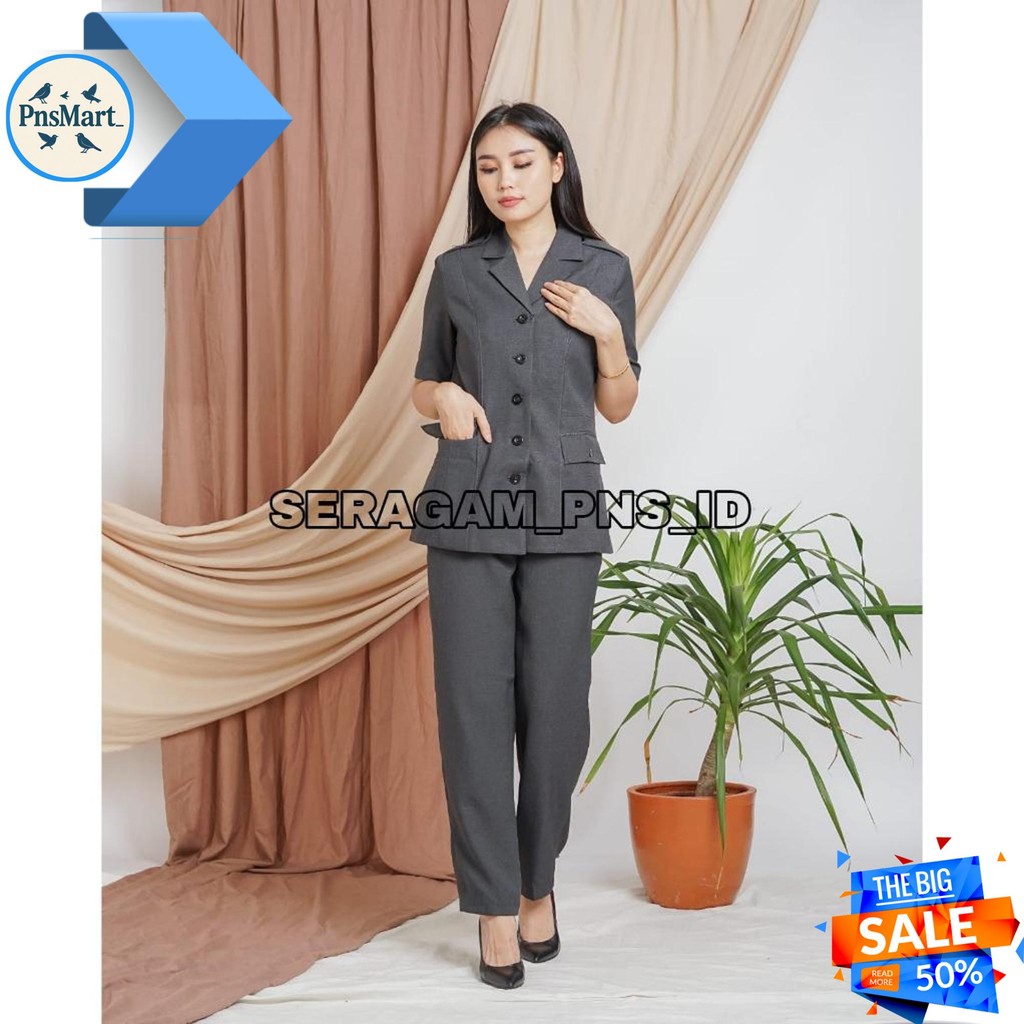 JAS SERAGAM WANITA PDH PNS PEMDA GURU ASN LENGAN PENDEK KANTONG TIGA - 6605 ABU TUA
