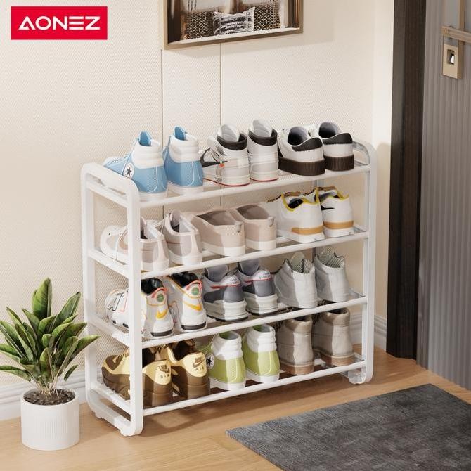 AONEZ 4 Layers Minimalis Rak Sepatu Besi Bertingkat Rak Susun Sepatu