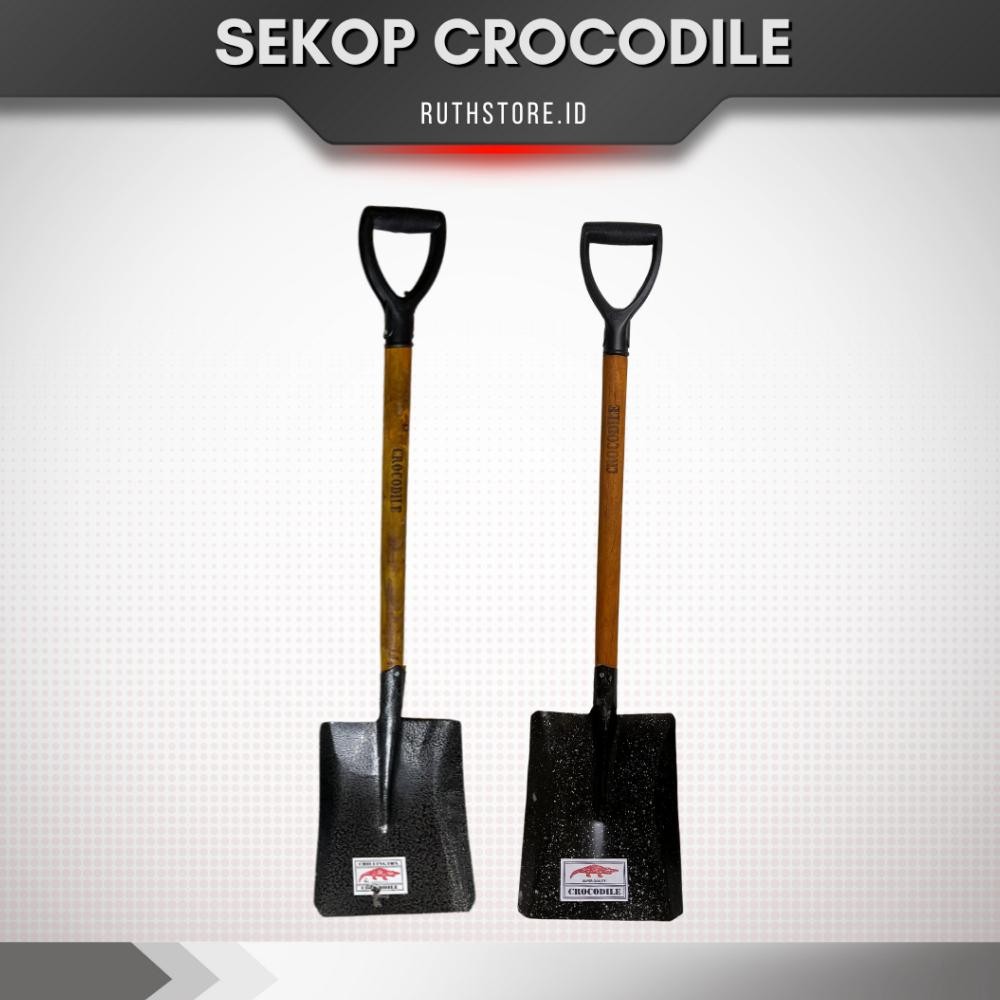 NEW Crocodile Chillington Sekop Pasir  Persegi Empat/Petak Gagang Kayu Skop/Sekop Crocodile Chilling