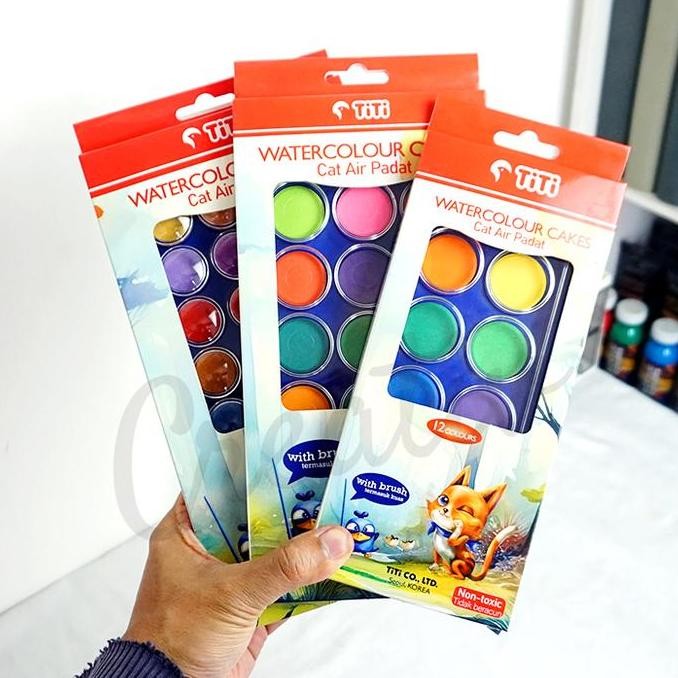 

New Arrival !!! Titi Watercolor Cake 12 21 36 Warna Cat Air Padat With Brush Ti-Wcc