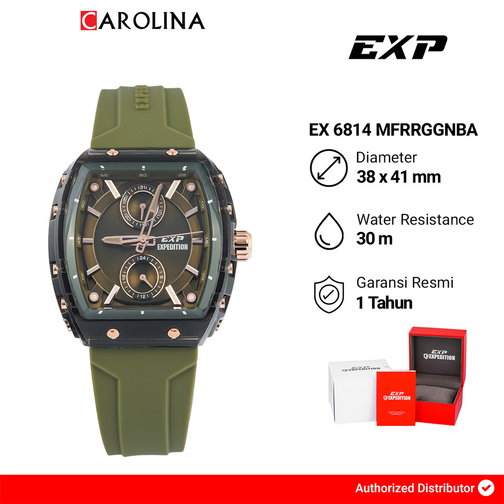 Jam Tangan Wanita Expedition EXP EX 6814 MFRRGGNBA Dark Green Dial Green Rubber Strap