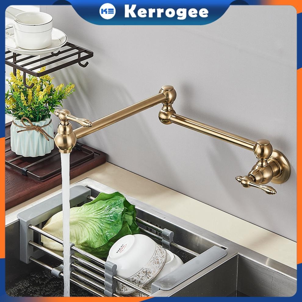 Keran Wastafel Dinding Brushed Brass Keran Wastafel Cuci Piring Kran Air Wastafel Kran Dinding Folda