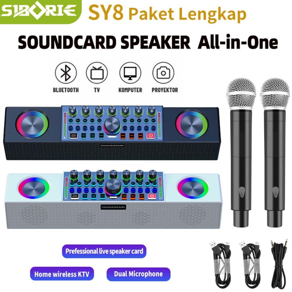 ''Terlaris" Siborie Soundcard Speaker All-In-One Sy8 Bluetooth Sound Card With Wireless Two Micropho