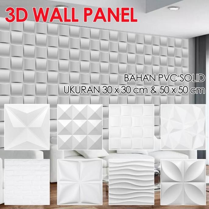 Wall Panel 3D Dinding Ornamen Bahan PVC Bisa Dibersihkan Motif Timbul Warna Putih