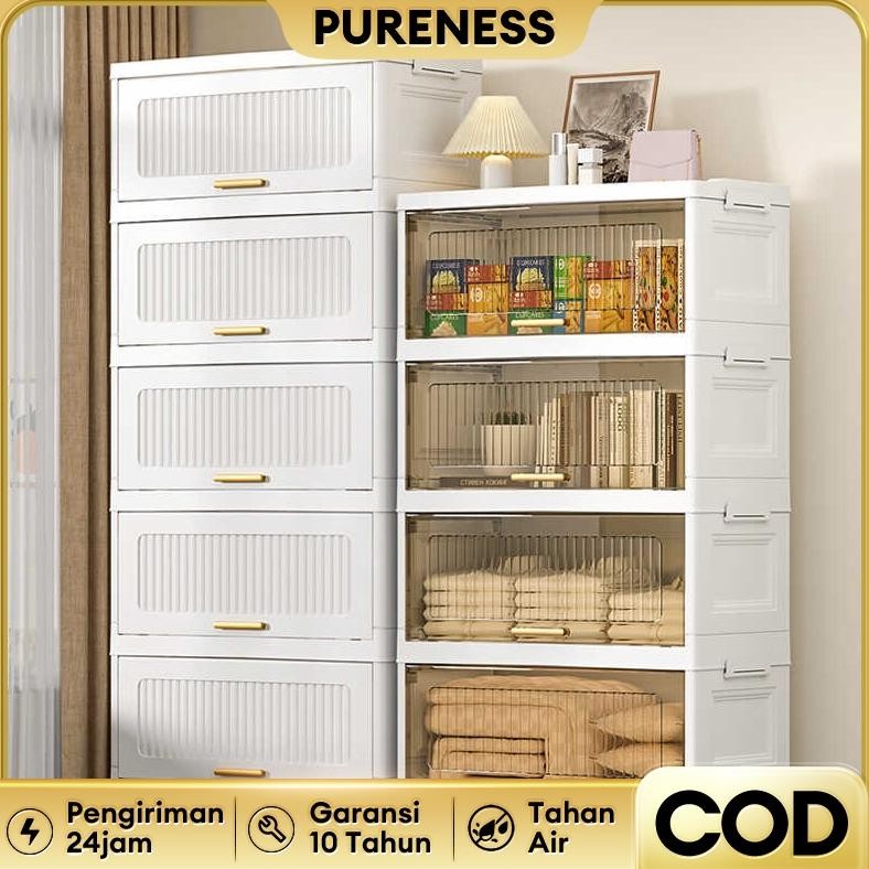 Lemari Pakaian Plastik Lemari lipat Lemari Plastik Pintu Lipat multi-lapis lemari loker dapat dilepa