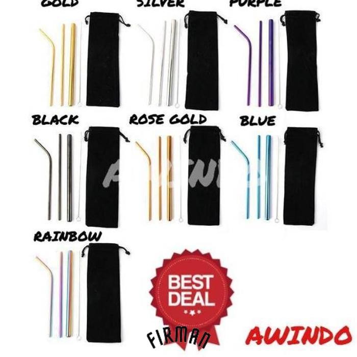 

Original Awindo Sedotan Stainless Steel Set 5 In 1 Stainless Straw Alat Minum Stainless Straw Reusable