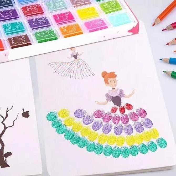 

new !!! 24 Warna + 90 Page Finger Paint Art Box Set Prakarya Seni Mewarnai Dengan Jari Tangan murah