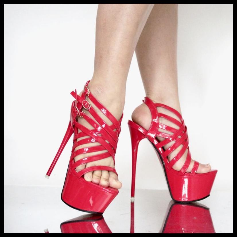 YKSHOES 1748 HEELS 17CM STRAPPY STILETTO HEELS GOLD BLACK RED HEELS SEPATU HAK TALI HAK TINGGI GLOSS