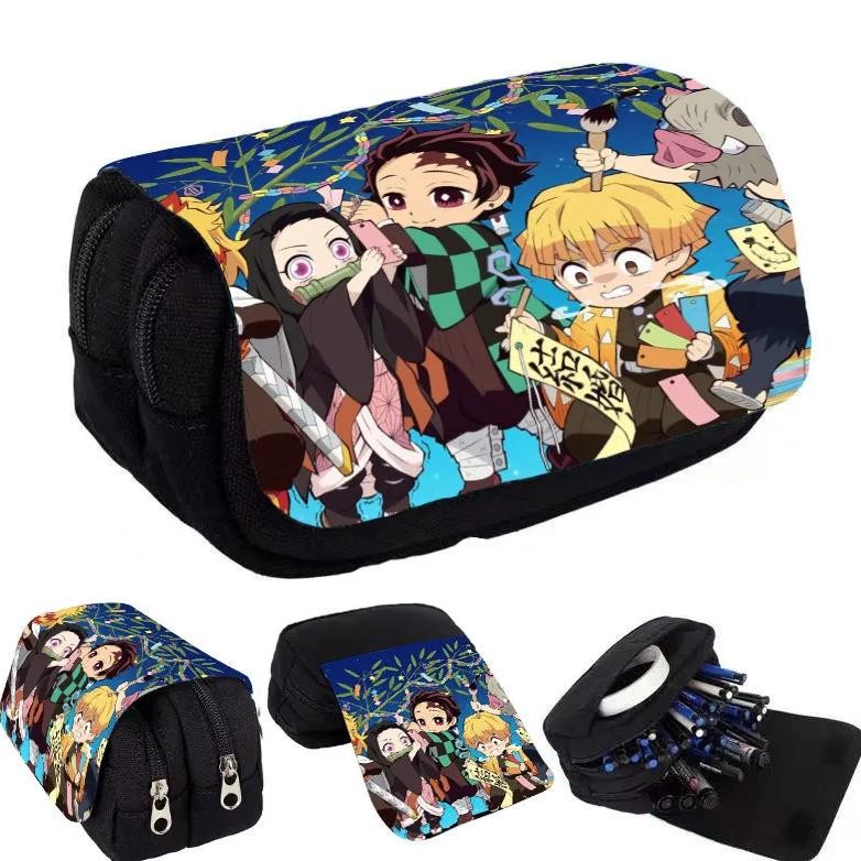 

Anime Demon Slayer Pencil Case Student Bilayer Storage Bag Tanjirou Nezuko Zenitsu Giyuu Cartoon Pen Box Cosplay Prop Accessorie