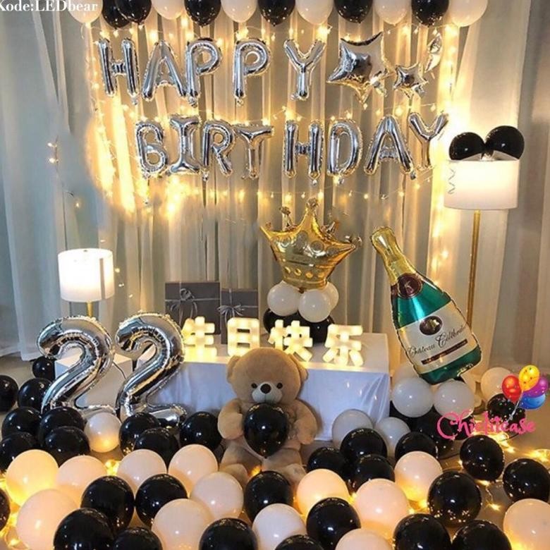 Ready Set Paket Balon Led Dekorasi Birthday Romantis Ulang Tahun Fancy Dewasa