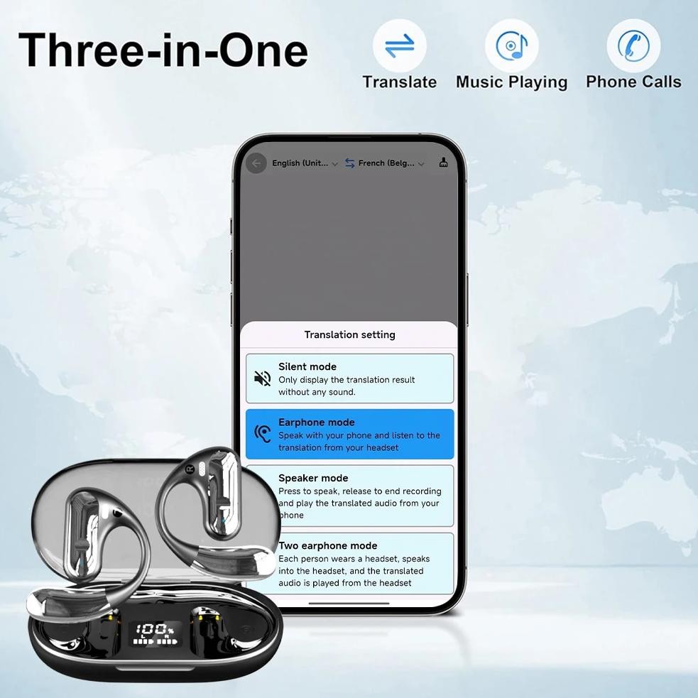 

144 Languages AI Translator Earbuds Bluetooth-Compatible 5.3 Wireless Earphone Noise Cancelling Stereo Earhook Sports Headphone