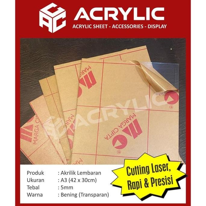 

akrilik lembaran/acrylic 5 mm Bening A3 ( 300 mm x 420 mm ) Murah