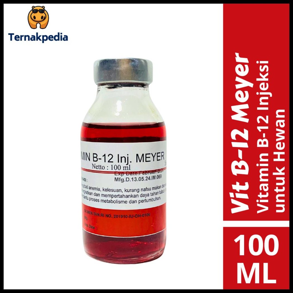 VITAMIN B12 INJ MEYER 100 ML - B-12 INJEKSI - MENINGKATKAN DAYA TAHAN TUBUH HEWAN - B12 UNTUK TERNAK