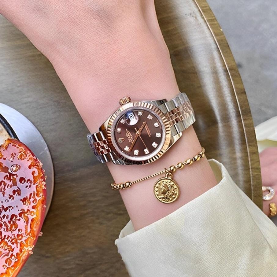Swiss Rolex100% AsliOriginal Jam Tangan Rolex Wanita Rolex Datejust Series 18K Rose Gold Diamond 28M