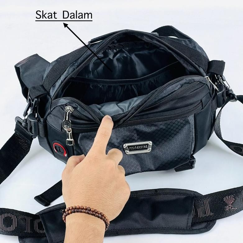 Tas Selempang Pria POLO AMSTAR  Slingbag Tas Kerja  Kuliah Sekolah Simple Ukuran Size Besar