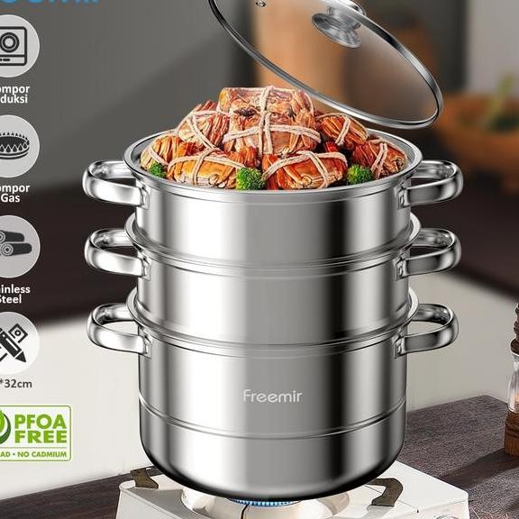 Special Freemir Panci Kukus 3 Susun Stainless Steel Tebal Anti Lengket Anti Karat Dandang Kukusan Al