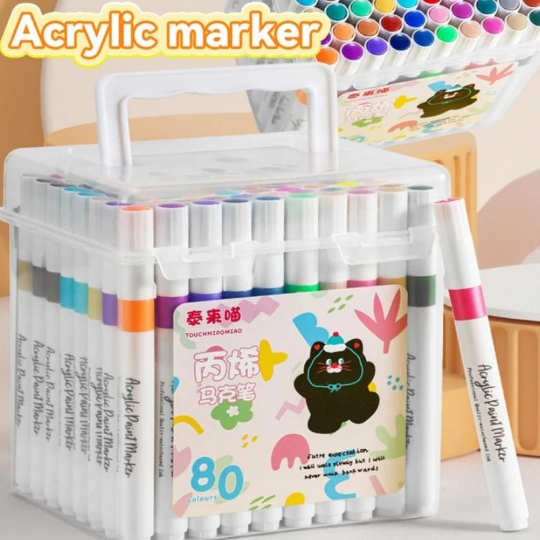 

24/36/48/60/80Pcs Acrylic Colors Markers Art Painting Pen Diy Drawing For Card Rock Wood Stone Glass Children School Supplies