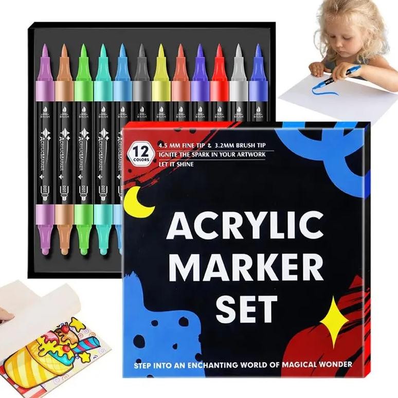 

Acrylic Markers Paint Pens Double Tip Coloring Marker Pen School Supplies Drawing Tool For Wood Stone Canvas Glass Fabric Egg