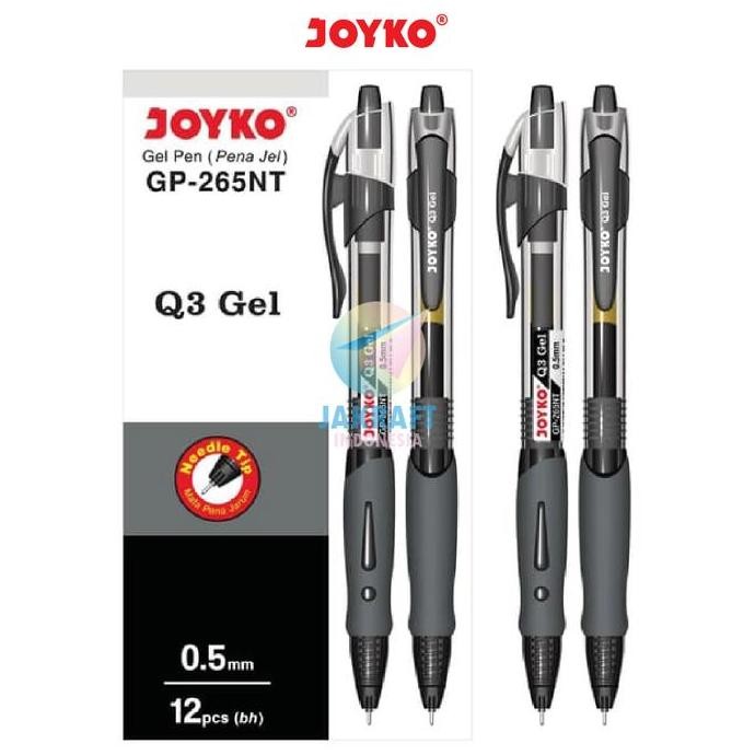 

les (12 Pcs) GROSIR Pulpen Gel Pen Ujung Jarum Klik JOYKO GP-265NT Q3 GEL Hitam Black / Biru Blue / Merah Red Tebal 0.5 mm Needle Tip Anti Macet Luntur | PACK