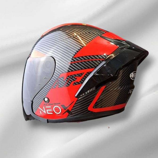TERMURAH - Helm NFJ NEO-X Motif Carbon Red Half Face Kekinian SNI