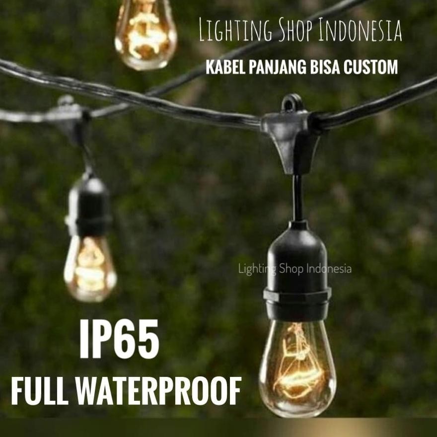 kabel lampu gantung 1custom 15m 15fiting 11m-19m outdoor waterproof