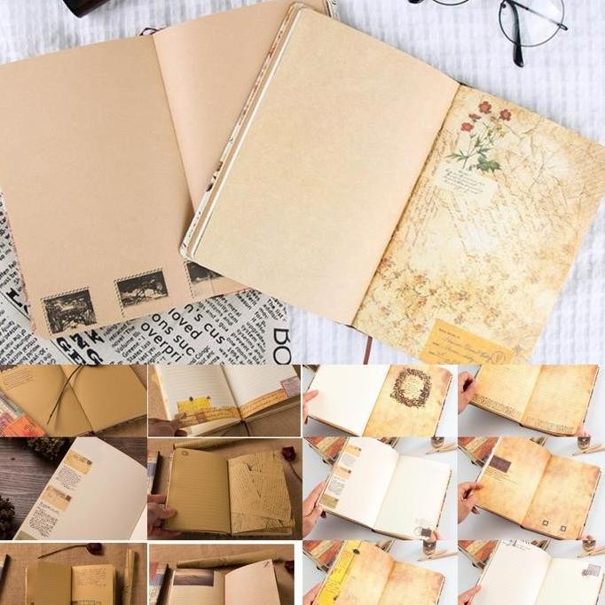 

ic] 1 pcs buku jurnal Vintage hardcover scrapbook