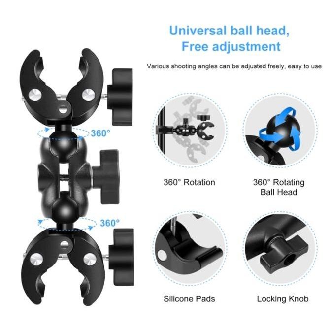 PULUZ Cycling Quick Release Bracket with 150cm Selfie Stick Set Double Dual Heads Crabs Clamps Handl