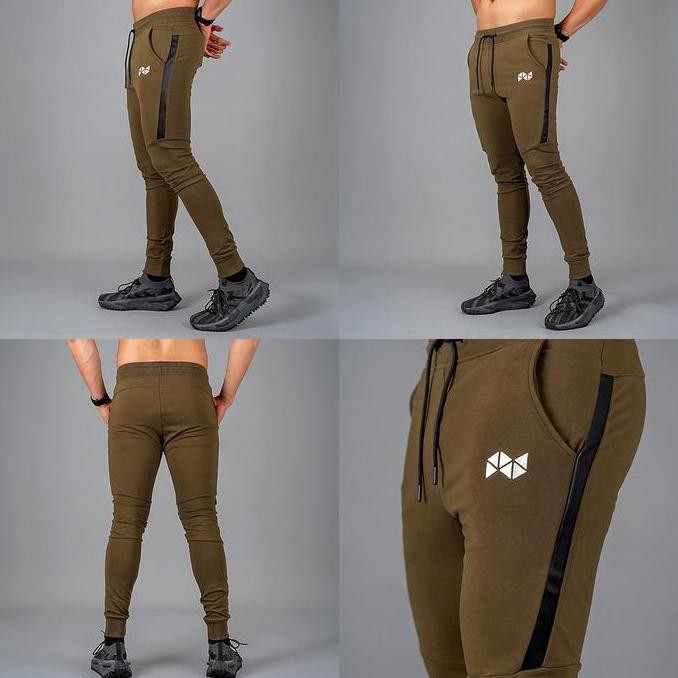 NEVERES Leather Stripe Jogger Murah