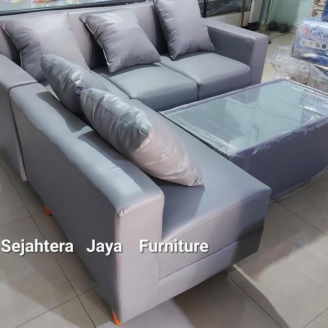TERBARU - Sofa L Putus Oscar Minimalis + Meja + Bantal