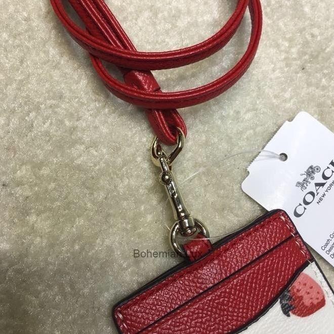 

COCH Lanyard ID Name Tag Card Holder In White with Strawberry Print Kualitas Original
