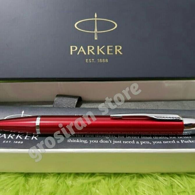 

Pulpen Parker merah Custom logo ukir Grafir nama kado alat tulis Kualitas Original
