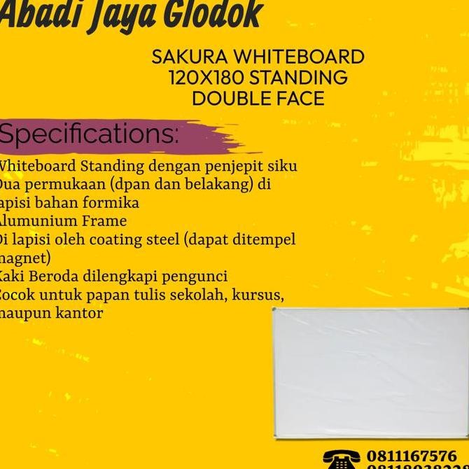 

SAKURA WHITEBOARD 120X180 STANDING DOUBLE FACE Kualitas Original