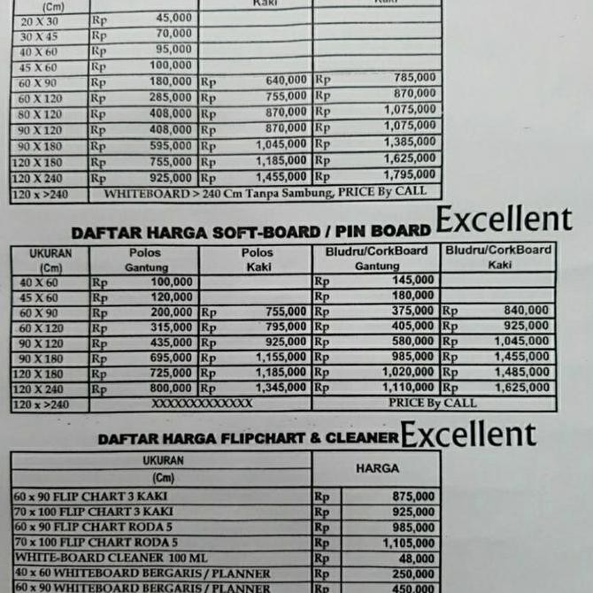 

White board Excellent uk 90x180 2 muka FREE ONGKIR UNTUK WILAYAH DKI Kualitas Original