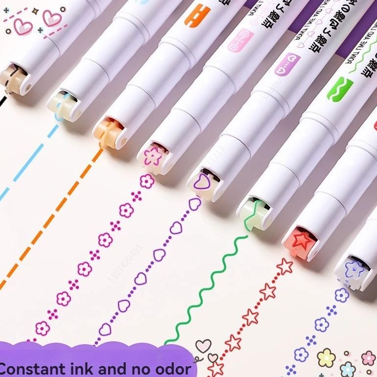 

6-24Pcs/Set Flower Line Shape Highlighter Pen Roller Tip Curve Liner Marker Kawaii Stationery School Office Supplies