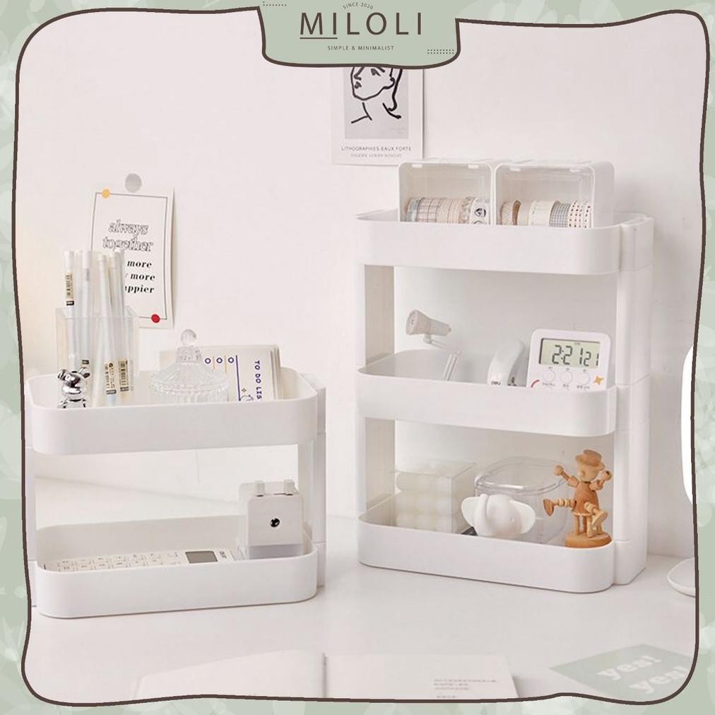 TERMURAH [MILOLI] Rak Desktop Multi-layer Rak Penyimpanan Aesthetic Korean Style Rak Putih Tingkat R
