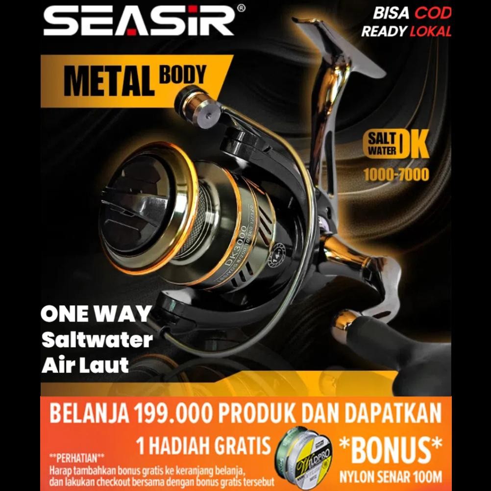 TERLARIS [OFFICIAL] SEASIR DK 1000-7000 Reel Pancing One Way Gulungan Pancing, 14 + 1BB 5.2:1 Rasio 