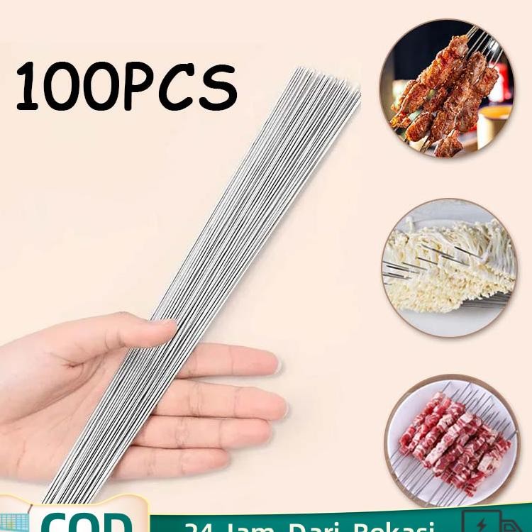100Pcs Tusuk Sate Stainless Tusuk Sate Alat Tusuk Sate Tusuk Sate Reusable Untuk Bbq