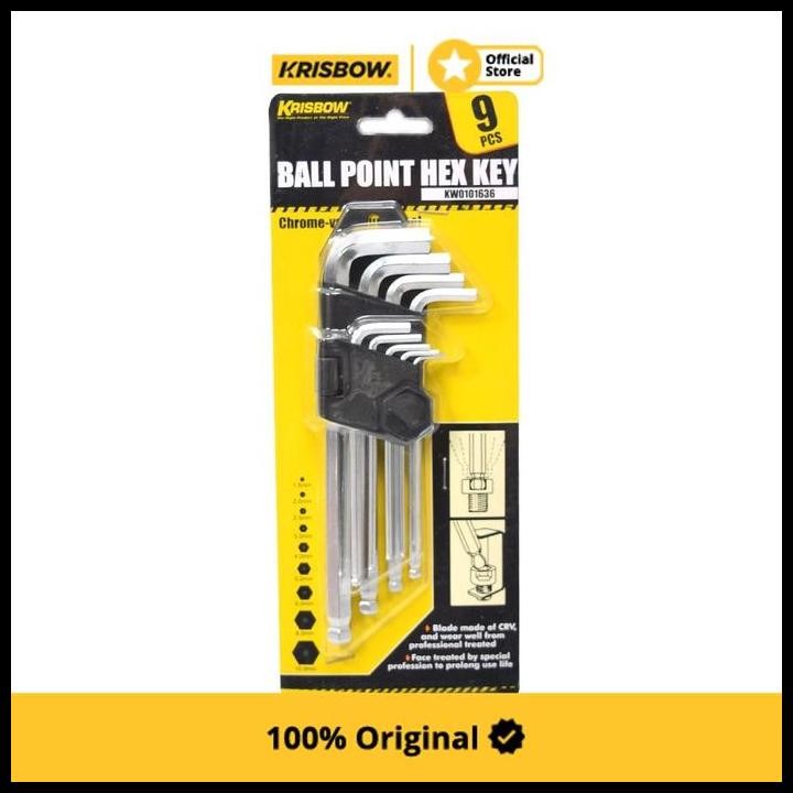 Krisbow Set Kunci L Hex Ballpoint 1.5-10Mm 25Cm 9 Pcs Lpbhs2 Original Best Seller